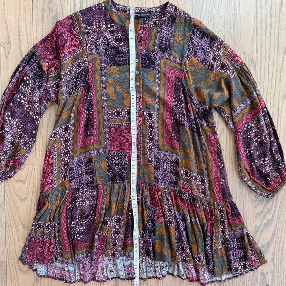 Common Collection Patchwork Bohemian Long Sleeve Dress in Multicolor Size Small - Picture 6 of 11